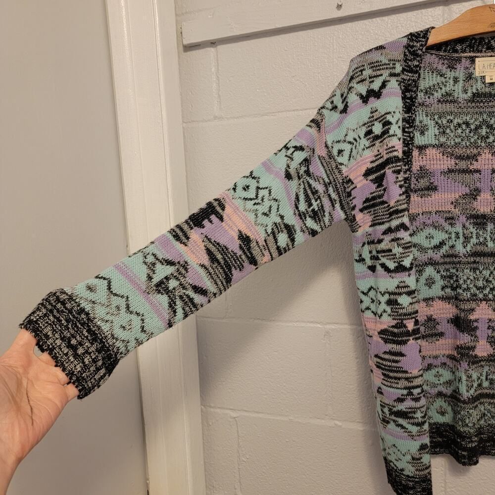 LA Hearts Cardigan Sweater Boho Pastel Aztec Open Front Size Medium #367 - Picture 4 of 13